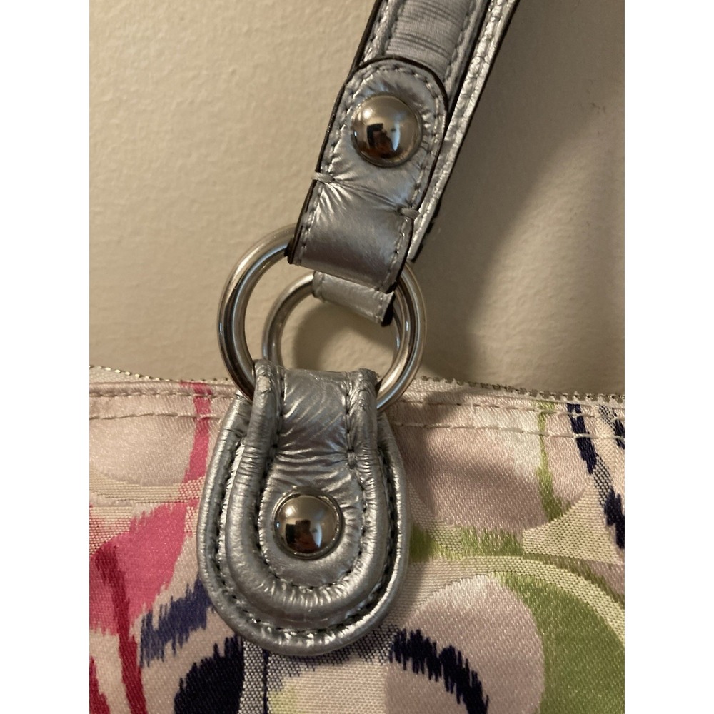 Coach Purse Y2K Poppy Ikat Multi Signature Shoulder Silver Trim Pink Blue‎ 19876 - Picture 3 of 9